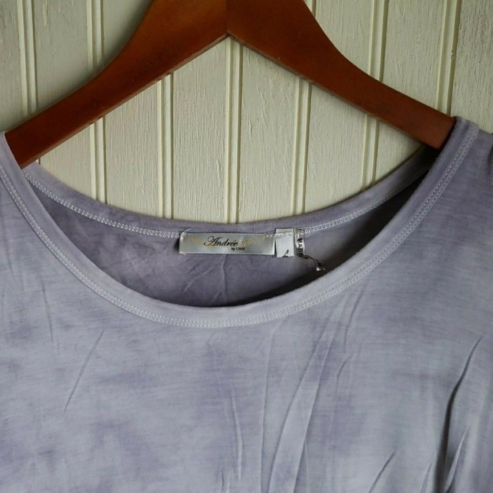 Andrée By Unit Shirt Womens Large Purple Crew Neck Short Sleeve Knot Tunic Top